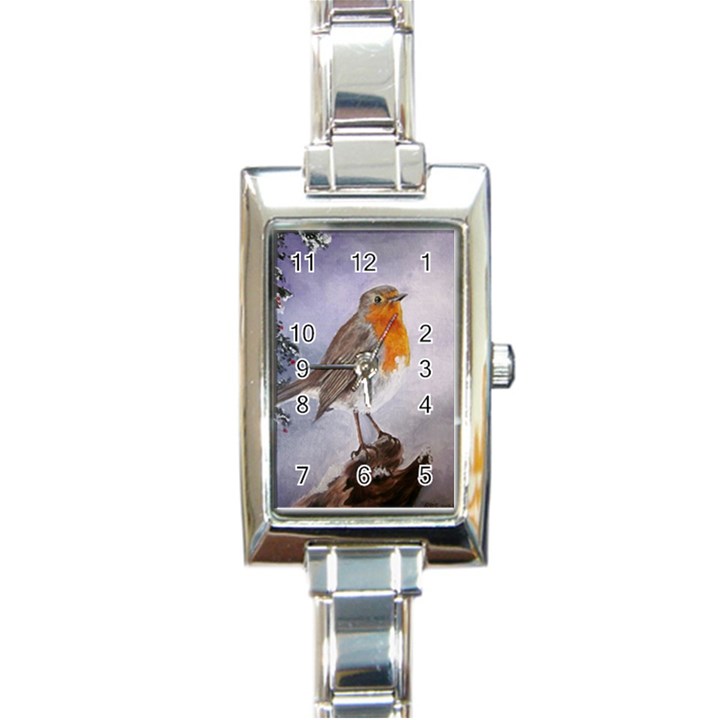 Robin On Log Rectangular Italian Charm Watch