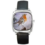 Robin On Log Square Leather Watch Front