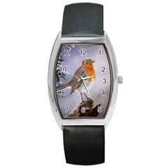 Robin On Log Tonneau Leather Watch