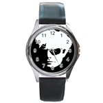 Warhol Round Leather Watch (Silver Rim) Front