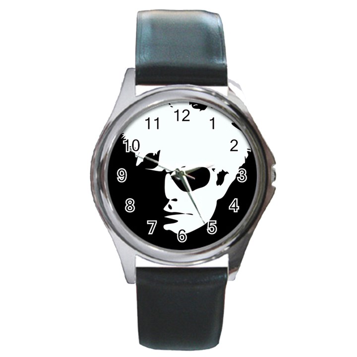 Warhol Round Leather Watch (Silver Rim)