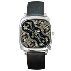 Fancy Ornament Print Square Leather Watch by dflcprints