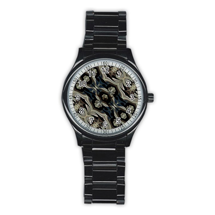 Fancy Ornament Print Sport Metal Watch (Black)