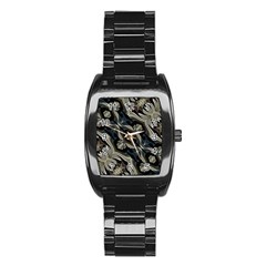 Fancy Ornament Print Stainless Steel Barrel Watch