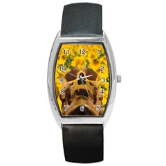 Sunflowers Tonneau Leather Watch