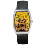 Sunflowers Tonneau Leather Watch Front