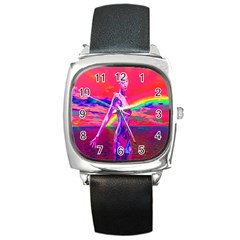 Cyborg Mask Square Leather Watch