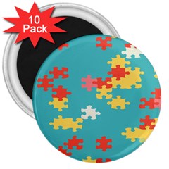 Puzzle Pieces 3  Button Magnet (10 Pack)