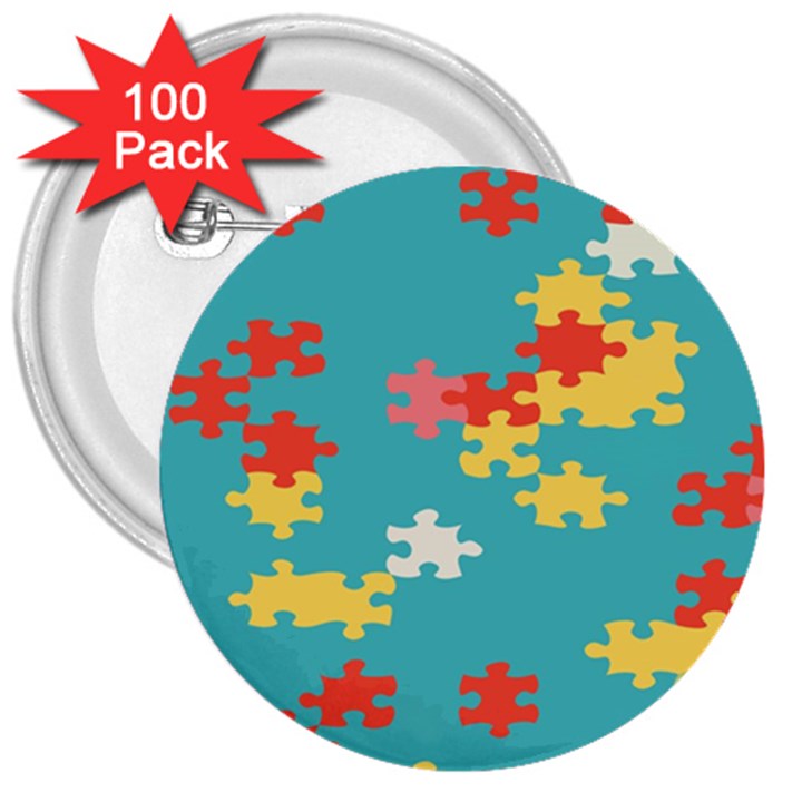 Puzzle Pieces 3  Button (100 pack)