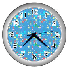 Colorful Squares Pattern Wall Clock (silver) by LalyLauraFLM