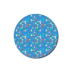 Colorful Squares Pattern Rubber Coaster (round)