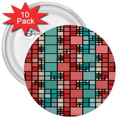 Red And Green Squares 3  Button (10 Pack)