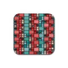 Red And Green Squares Rubber Coaster (square)