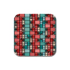 Red And Green Squares Rubber Square Coaster (4 Pack)