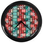 Red and green squares Wall Clock (Black) Front