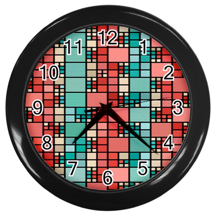 Red and green squares Wall Clock (Black)