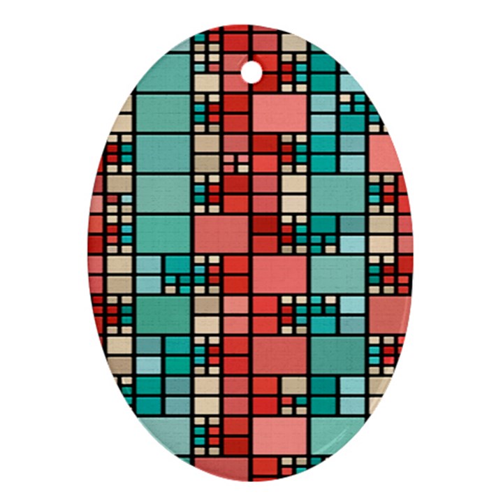 Red and green squares Oval Ornament (Two Sides)