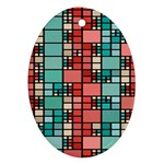 Red and green squares Oval Ornament (Two Sides) Back