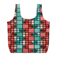 Red And Green Squares Full Print Recycle Bag (l)