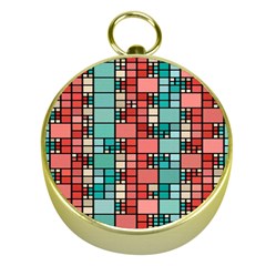 Red And Green Squares Gold Compass