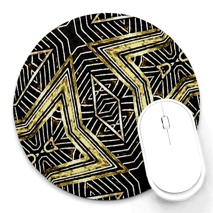 Geometric Tribal Golden Pattern Print 8  Mouse Pad (Round)