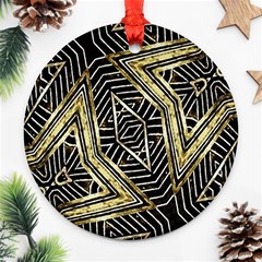 Geometric Tribal Golden Pattern Print Round Ornament by dflcprints