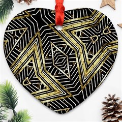 Geometric Tribal Golden Pattern Print Heart Ornament