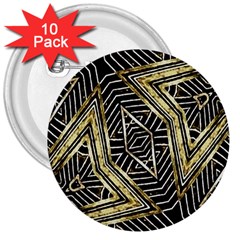 Geometric Tribal Golden Pattern Print 3  Button (10 Pack)