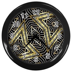 Geometric Tribal Golden Pattern Print Wall Clock (black) by dflcprints