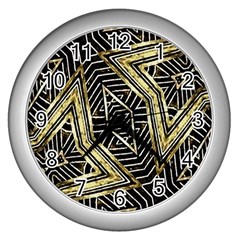 Geometric Tribal Golden Pattern Print Wall Clock (silver) by dflcprints