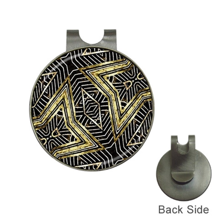 Geometric Tribal Golden Pattern Print Hat Clip with Golf Ball Marker