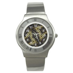 Geometric Tribal Golden Pattern Print Stainless Steel Watch (Slim)