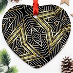 Geometric Tribal Golden Pattern Print Heart Ornament (Two Sides) Front