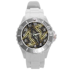 Geometric Tribal Golden Pattern Print Plastic Sport Watch (Large)