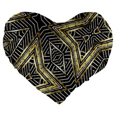 Geometric Tribal Golden Pattern Print 19  Premium Heart Shape Cushion