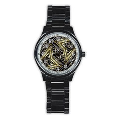 Geometric Tribal Golden Pattern Print Sport Metal Watch (black) by dflcprints