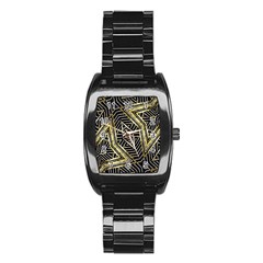 Geometric Tribal Golden Pattern Print Stainless Steel Barrel Watch