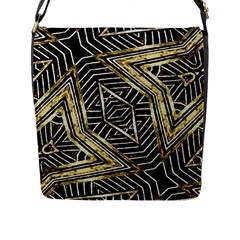 Geometric Tribal Golden Pattern Print Flap Closure Messenger Bag (Large)