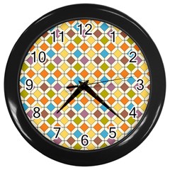 Colorful Rhombus Pattern Wall Clock (black) by LalyLauraFLM