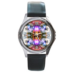 Connection Round Leather Watch (silver Rim)