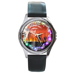 Ghost Dance Round Leather Watch (silver Rim)