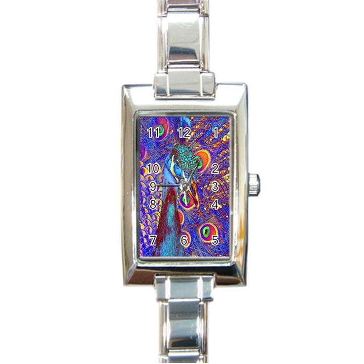 Peacock Rectangular Italian Charm Watch