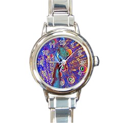 Peacock Round Italian Charm Watch by icarusismartdesigns