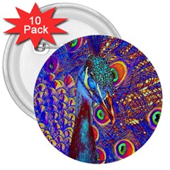 Peacock 3  Button (10 Pack)