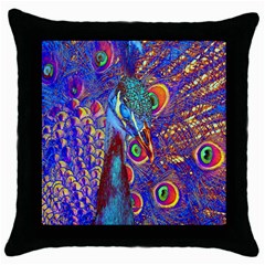 Peacock Black Throw Pillow Case by icarusismartdesigns