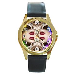 Magic Spell Round Leather Watch (gold Rim) 