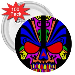 Skull In Colour 3  Button (100 Pack)