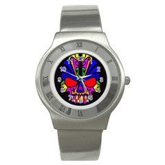 Skull In Colour Stainless Steel Watch (slim)