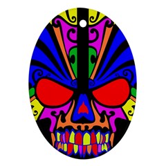 Skull In Colour Oval Ornament (two Sides)