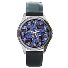 Fantasy Nature Pattern Print Round Leather Watch (silver Rim) by dflcprints